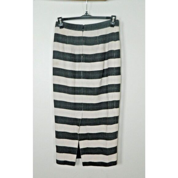 A.L.C. Skirt Size 2 Black White Striped Pencil Burlap Texture - Picture 2 of 8